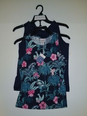 2 Tanks! UPF50 Tommy Bahama Everyday Actives 2 Pc Tank Set, Floral & Black